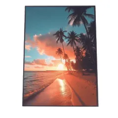 【A3サイズ（約30×42cm）】【lh-poster-2847】【フレーム付き】海 beach ビーチ 波 島 リゾート 夕焼け ヤシの木 ココナッツ 海岸 ポスター インテリア