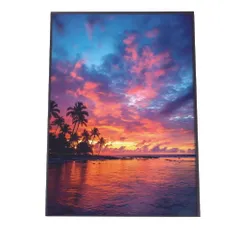 【A4サイズ（約21x30cm）】【lh-poster-2849】【フレーム付き】海 beach ビーチ 波 島 リゾート 夕焼け ヤシの木 ココナッツ 海岸 ポスター インテリア