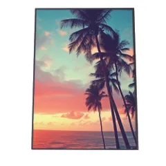 【B3サイズ（約36x51cm）】【lh-poster-2850】【フレーム付き】海 beach ビーチ 波 島 リゾート 夕焼け ヤシの木 ココナッツ 海岸 ポスター インテリア
