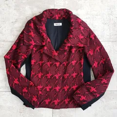 ヒロコ ビス HIROKO BIS ☆ 総柄 リブ 切替デザイン ジャケット 9 レッド系