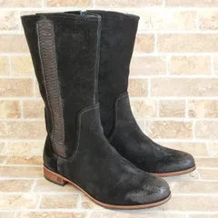 UGG アグ ☆ スエードレザー ブーツ ミドル丈 黒 24 インソールボア ブラック us7