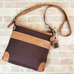 ペレボルサ PELLE BORSA ☆ レザー コンビデザイン ショルダーバッグ ブラウン系 スクエアデザイン