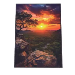 【B4サイズ（約25x36cm）】【lh-poster-2875】【フレーム付き】ポスター ジャングル 森 林 木 夕焼け 景色 山 谷 風景 日没 霧 ナチュラルインテリア アーバンモダン アールデコ