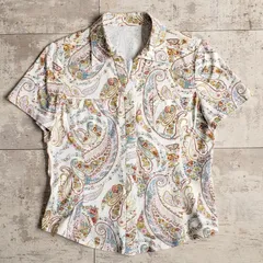 レリアン Leilian ☆コットン ペイズリー 花柄 半袖 シャツ 9 日本製 アイボリー系