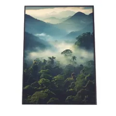 【B4サイズ（約25x36cm）】【lh-poster-2880】【フレーム付き】ポスター ジャングル 森 林 木 夕焼け 景色 山 谷 風景 日没 霧 ナチュラルインテリア アーバンモダン アールデコ