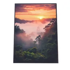 【A4サイズ（約21x30cm）】【lh-poster-2890】【フレーム付き】ポスター ジャングル 森 林 木 夕焼け 景色 山 谷 風景 日没 霧 ナチュラルインテリア アーバンモダン アールデコ