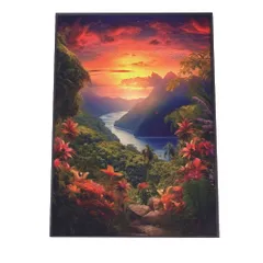 【B4サイズ（約25x36cm）】【lh-poster-2891】【フレーム付き】ポスター ジャングル 森 林 木 夕焼け 景色 山 谷 風景 日没 霧 ナチュラルインテリア アーバンモダン アールデコ