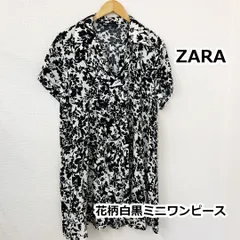 ZARA ザラ 花柄 白黒 ミニ ワンピース Mサイズ □〇