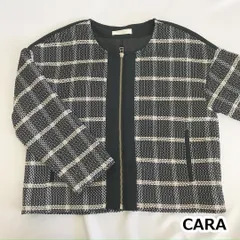 【 美品 】 CARA カーラ ツイード ノーカラー ジャケット ブラック Mサイズ 春 〇□のサムネイル