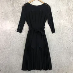 Replete リプリート 袖レース プリーツ ドレス ネイビー 9ARサイズ □□☆