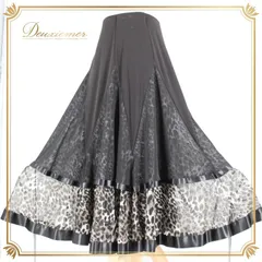 社交ダンス 衣装 スタンダード スカート レッスンウェア 練習着 オールシーズン ヒョウ柄 黒 ブラック系 シック 透け感 アニマル柄 かわいい 大きく広がる裾 ダンス映え 伸縮性 ウエストゴム仕様 おしゃれ 可愛い お出かけ パーティー