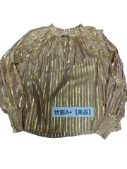 【美品】ウラジョンソン ULLA JOHNSON シルク ブラウス ゴールドストライプ ルレックス サイズ2 M相当 上品デザインのサムネイル