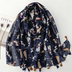 犬柄 大判ストール ドッグ ワンちゃん クリスマス 冬 ネイビー×ブラウン×レッド カジュアル 遊び心 大判 ストール ショール 羽織り ひざ掛け 薄手 秋冬 お出かけ デート 女子会 プレゼント ギフト 送料無料 即購入OK