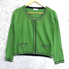 VIS ビス パール 付き ノーカラー カーディガン グリーン Mサイズ 〇□