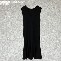 URBAN RESEARCH ITEMS 黒 Vネック ノースリーブ ロングワンピース Fサイズ