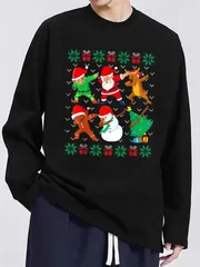 送料無料 前面プリント　100%コットン　面白い　メリークリスマス-6  長袖Tシャツ メンズ レディース　かわいい　ユーモア　パロディ 柔らかい肌触り オシャレ 快適 丸襟 軽い 服 通勤 部屋着 春秋