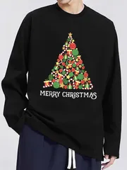 送料無料 前面プリント　100%コットン　面白い　メリークリスマス-5  長袖Tシャツ メンズ レディース　かわいい　ユーモア　パロディ 柔らかい肌触り オシャレ 快適 丸襟 軽い 服 通勤 部屋着 春秋
