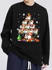 送料無料 前面プリント　100%コットン　面白い　メリークリスマス-4  長袖Tシャツ メンズ レディース　かわいい　ユーモア　パロディ 柔らかい肌触り オシャレ 快適 丸襟 軽い 服 通勤 部屋着 春秋