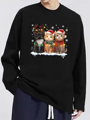 送料無料 前面プリント　100%コットン　面白い　メリークリスマス-10  長袖Tシャツ メンズ レディース　かわいい　ユーモア　パロディ 柔らかい肌触り オシャレ 快適 丸襟 軽い 服 通勤 部屋着 春秋