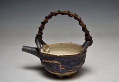 ✦ 作家物 手作り 布目模様 陶器急須 横手急須重厚感あり 焼き締め