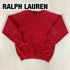 RALPH LAUREN ラルフローレン スウェット トレーナー 裏地パイル 140cm レッド 赤 ワンポイントロゴ 刺繍ロゴ 着丈49cm ゆき丈62cm 身幅(脇下)42cm【古着】