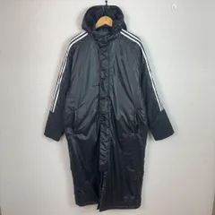 adidas アディダス ベンチコート ロングコート 3本ライン ブラック XOサイズ メンズ 古着 スポーツMIX ストリート