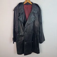 レザージャケット　レザーコート レザー トレンチコート 無地 ブラック Lサイズ メンズ 古着 モード レトロ ストリート