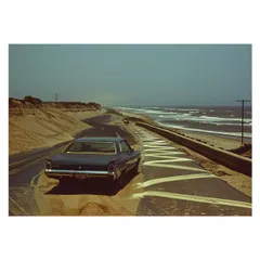 【A3サイズ（約30×42cm）】【lh-poster-3507】【フレーム付き】海岸線 マッスルカー ノスタルジック レトロ 古い 海系 サーフ ポスター 波 ビーチ 海岸 オーシャン ブルー 景色 サーフィン インテリア アート