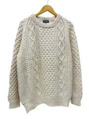 LANDS END (ランズエンド) フィッシャーマンセーター アランニット アイルランド製 ウール 90S 古着 ビンテージ XL 生成り メンズ/028