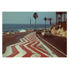 【A3サイズ（約30×42cm）】【lh-poster-3511】【フレーム付き】海岸線 マッスルカー ノスタルジック レトロ 古い 海系 サーフ ポスター 波 ビーチ 海岸 オーシャン ブルー 景色 サーフィン インテリア アート