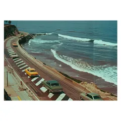 【A3サイズ（約30×42cm）】【lh-poster-3513】【フレーム付き】海岸線 マッスルカー ノスタルジック レトロ 古い 海系 サーフ ポスター 波 ビーチ 海岸 オーシャン ブルー 景色 サーフィン インテリア アート