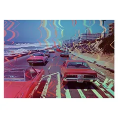 【B4サイズ（約25x36cm）】【lh-poster-3514】【フレーム付き】海岸線 マッスルカー ノスタルジック レトロ 古い 海系 サーフ ポスター 波 ビーチ 海岸 オーシャン ブルー 景色 サーフィン インテリア アート