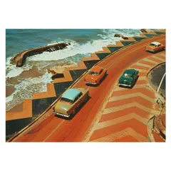 【A3サイズ（約30×42cm）】【lh-poster-3517】【フレーム付き】海岸線 マッスルカー ノスタルジック レトロ 古い 海系 サーフ ポスター 波 ビーチ 海岸 オーシャン ブルー 景色 サーフィン インテリア アート