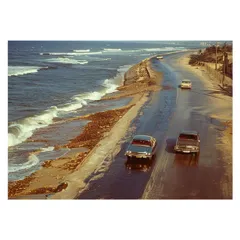 【B4サイズ（約25x36cm）】【lh-poster-3518】【フレーム付き】海岸線 マッスルカー ノスタルジック レトロ 古い 海系 サーフ ポスター 波 ビーチ 海岸 オーシャン ブルー 景色 サーフィン インテリア アート
