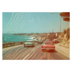【A3サイズ（約30×42cm）】【lh-poster-3519】【フレーム付き】海岸線 マッスルカー ノスタルジック レトロ 古い 海系 サーフ ポスター 波 ビーチ 海岸 オーシャン ブルー 景色 サーフィン インテリア アート