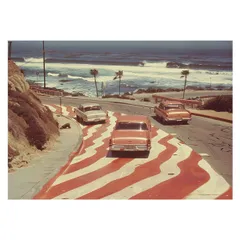 【A3サイズ（約30×42cm）】【lh-poster-3520】【フレーム付き】海岸線 マッスルカー ノスタルジック レトロ 古い 海系 サーフ ポスター 波 ビーチ 海岸 オーシャン ブルー 景色 サーフィン インテリア アート