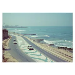 【B4サイズ（約25x36cm）】【lh-poster-3521】【フレーム付き】海岸線 マッスルカー ノスタルジック レトロ 古い 海系 サーフ ポスター 波 ビーチ 海岸 オーシャン ブルー 景色 サーフィン インテリア アート