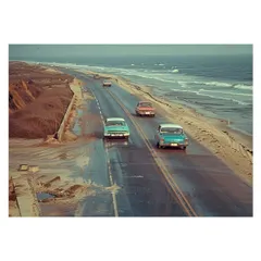 【B3サイズ（約36x51cm）】【lh-poster-3522】【フレーム付き】海岸線 マッスルカー ノスタルジック レトロ 古い 海系 サーフ ポスター 波 ビーチ 海岸 オーシャン ブルー 景色 サーフィン インテリア アート