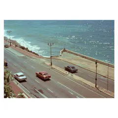 【A2サイズ（約42x59cm）】【lh-poster-3524】【フレーム付き】海岸線 マッスルカー ノスタルジック レトロ 古い 海系 サーフ ポスター 波 ビーチ 海岸 オーシャン ブルー 景色 サーフィン インテリア アート