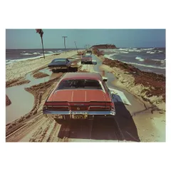【B4サイズ（約25x36cm）】【lh-poster-3525】【フレーム付き】海岸線 マッスルカー ノスタルジック レトロ 古い 海系 サーフ ポスター 波 ビーチ 海岸 オーシャン ブルー 景色 サーフィン インテリア アート