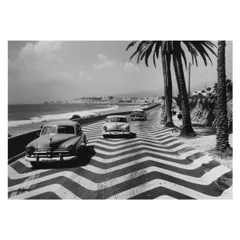 【A2サイズ（約42x59cm）】【lh-poster-3526】【フレーム付き】海岸線 マッスルカー ノスタルジック レトロ 古い 海系 サーフ ポスター 波 ビーチ 海岸 オーシャン ブルー 景色 サーフィン インテリア アート