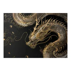 【A4サイズ（約21x30cm）】【lh-poster-3575】【フレーム付き】開運 金色 竜 龍 辰 龍神様 ポスター 金運 ご利益 厄払い 守護 風水 お守りインテリア