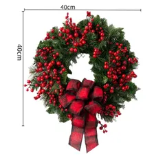 クリスマスリース 直径40cmライト付き花輪新年リース祝い大きいオーナメント 飾り玄関 部屋 北欧 玄関ドア壁掛け ご自宅用 友達贈り物イベント パーティ 庭 屋外 おしゃれ 店舗装飾クリスマス プレゼントDIYお正月飾り
