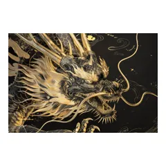 【A3サイズ（約30×42cm）】【lh-poster-3586】【フレーム付き】開運 金色 竜 龍 辰 龍神様 ポスター 金運 ご利益 厄払い 守護 風水 お守りインテリア