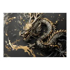 【B3サイズ（約36x51cm）】【lh-poster-3587】【フレーム付き】開運 金色 竜 龍 辰 龍神様 ポスター 金運 ご利益 厄払い 守護 風水 お守りインテリア