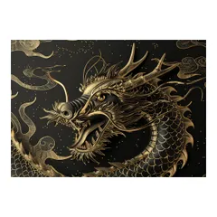 【B4サイズ（約25x36cm）】【lh-poster-3597】【フレーム付き】開運 金色 竜 龍 辰 龍神様 ポスター 金運 ご利益 厄払い 守護 風水 お守りインテリア