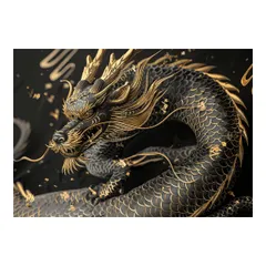 【B3サイズ（約36x51cm）】【lh-poster-3599】【フレーム付き】開運 金色 竜 龍 辰 龍神様 ポスター 金運 ご利益 厄払い 守護 風水 お守りインテリア