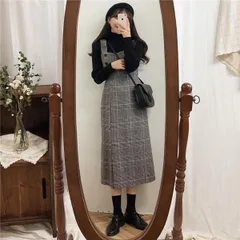 ワンピース サロペットチェック柄 スカート デニム レディース ジャンパースカート 秋 冬 ロングワンピース ひざ下 オーバーオール 体型カバー114477