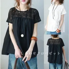 レディース オシャレシャツ 白シャツ 白レースシャ　半袖 春夏クルーネック トップス オシャレ 通勤 大人 綺麗め114477