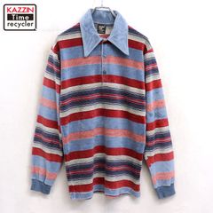 美品】USED 00s マルチボーダー 半袖 ポロシャツ ボックスシルエット 